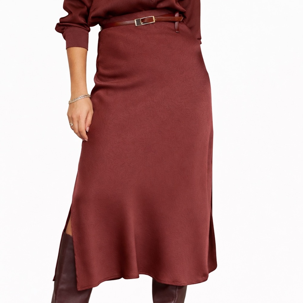 Paris Silk Midi Skirt — Bordeaux | XS + Small + Medium